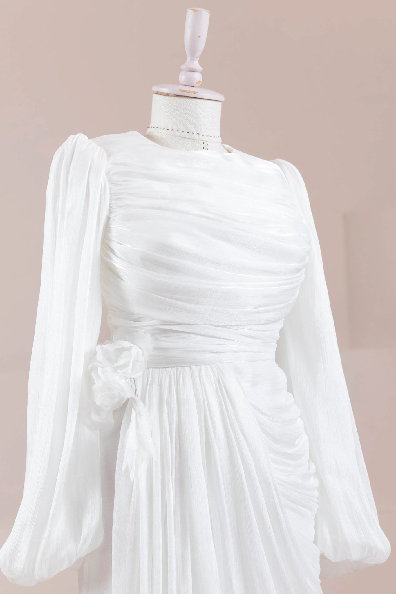 Çiçekli Lotus Tesettür Abiye - FioraofDress - tesettur - abiye - Beyaz - 38 - hijab - evening - dress