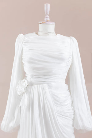 Çiçekli Lotus Tesettür Abiye - FioraofDress - tesettur - abiye - Beyaz - 38 - hijab - evening - dress