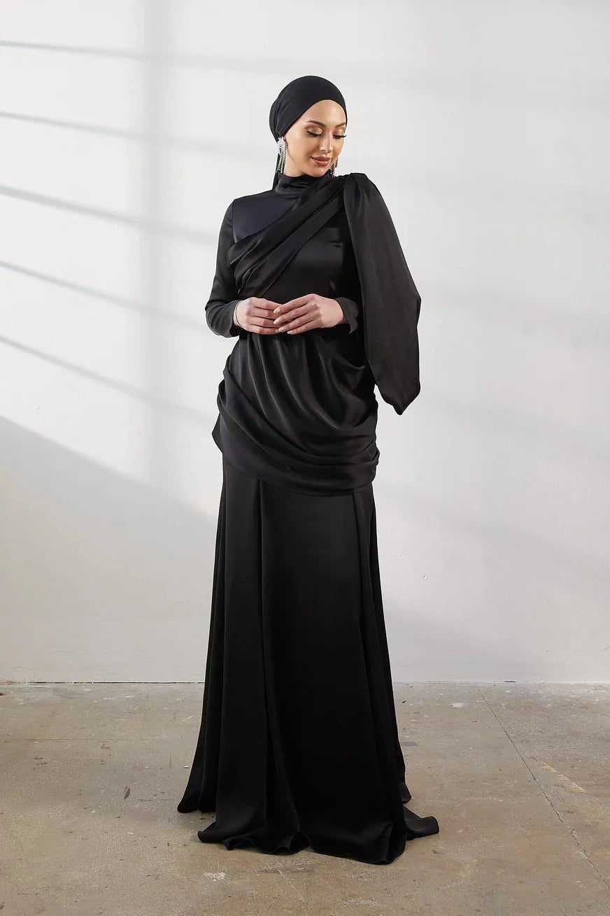 Damla Siyah Tesettür Abiye - FioraofDress - tesettur - abiye - 42 - SİYAH - hijab - evening - dress