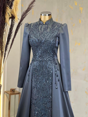 Damla Tesettür Abiye Antrasit - FioraofDress - tesettur - abiye - 48 - hijab - evening - dress