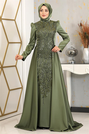 Damla Tesettür Abiye Haki - FioraofDress - tesettur - abiye - 48 - hijab - evening - dress