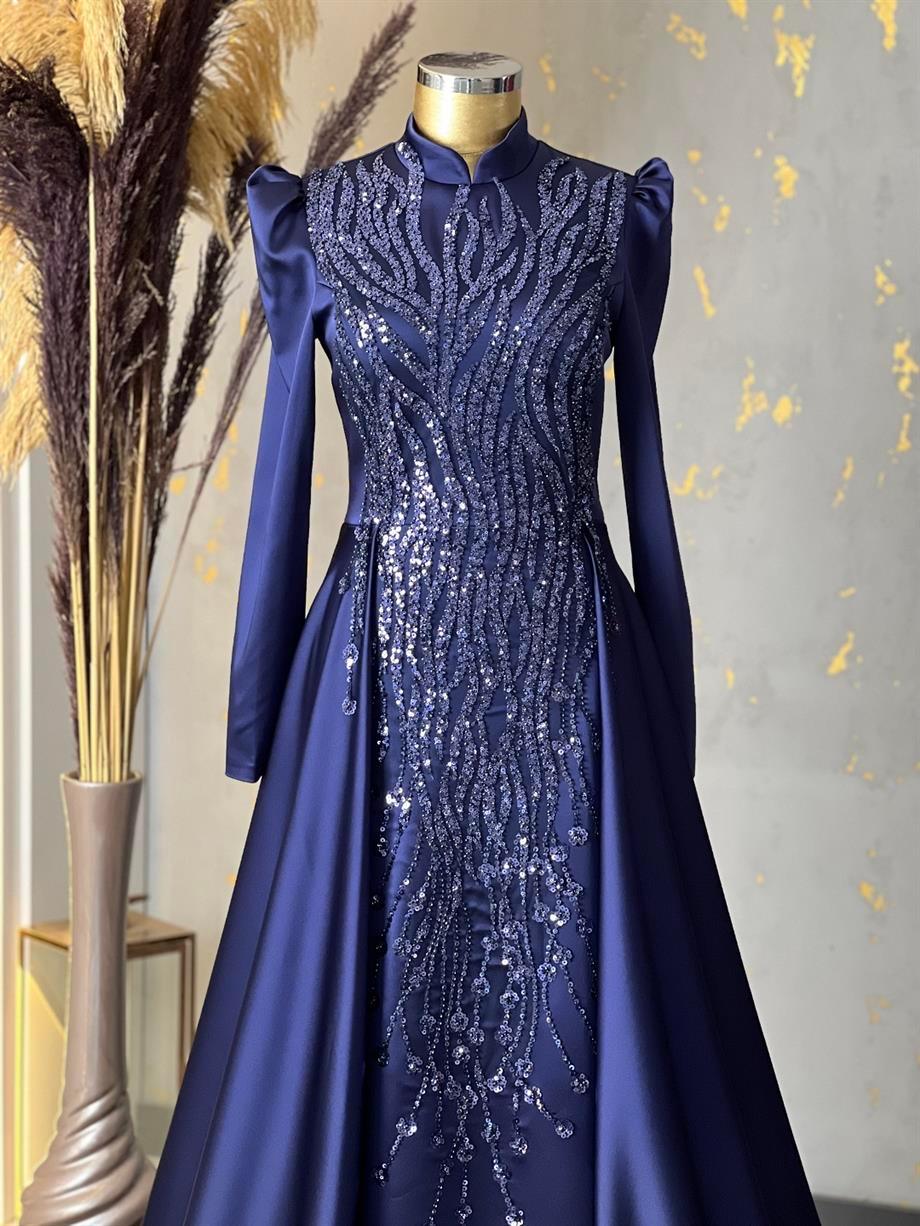 Damla Tesettür Abiye Lacivert - FioraofDress - tesettur - abiye - 48 - hijab - evening - dress