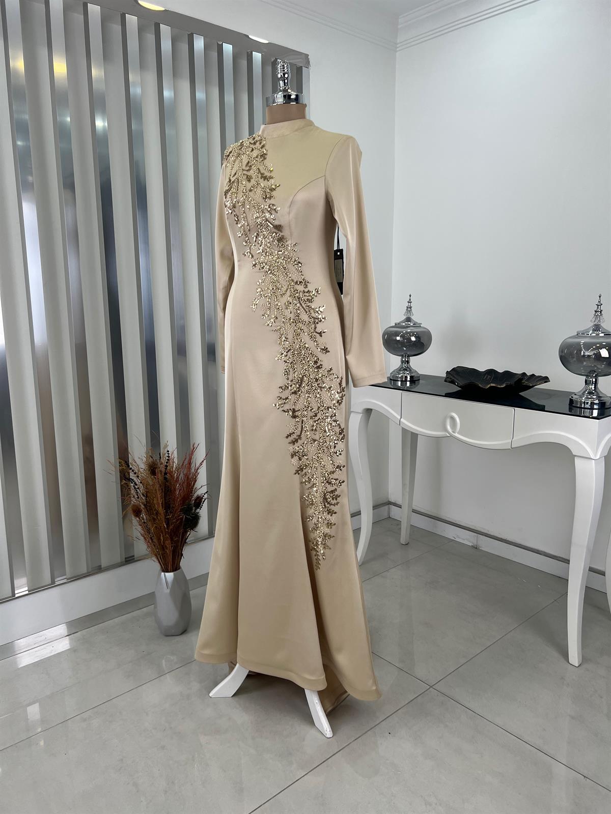 Deniz Balık Etek Tesettür Abiye Gold - FioraofDress - tesettur - abiye - 48 - hijab - evening - dress