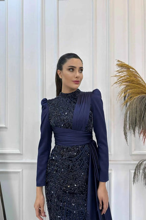 Dicle Tesettür Abiye - FioraofDress - tesettur - abiye - 48 - lacivert - hijab - evening - dress