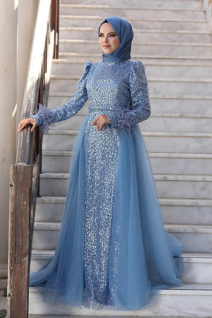 Dila Tesettür Abiye Mavi - FioraofDress - tesettur - abiye - 48 - hijab - evening - dress