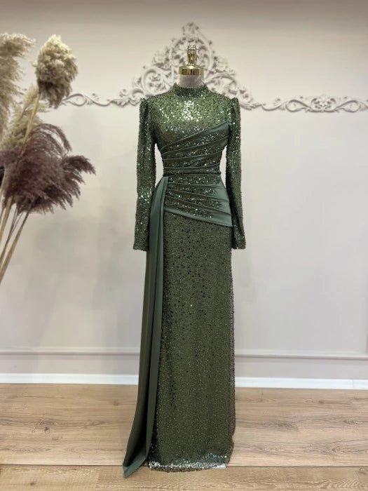 Drape Tesettür Abiye - FioraofDress - tesettur - abiye - HAKİ - 38 - hijab - evening - dress