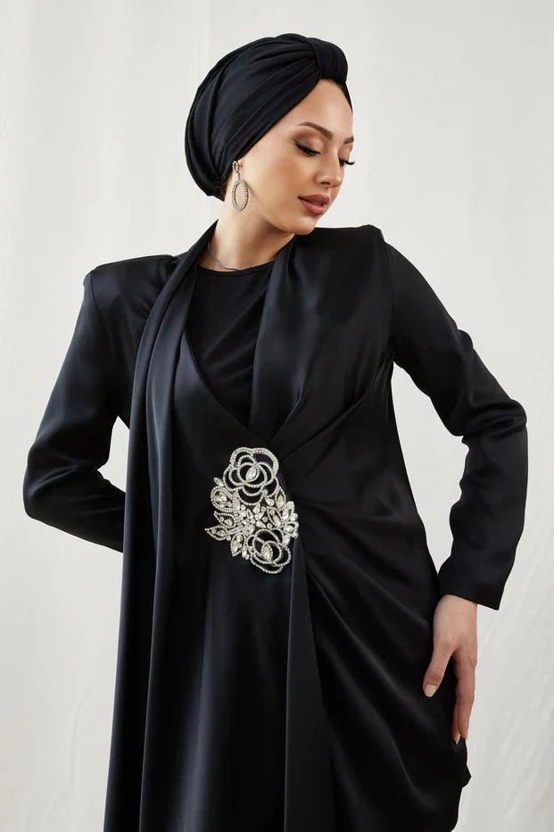 Duru Taşlı Siyah Tesettür Takım - FioraofDress - tesettur - abiye - 42 - hijab - evening - dress