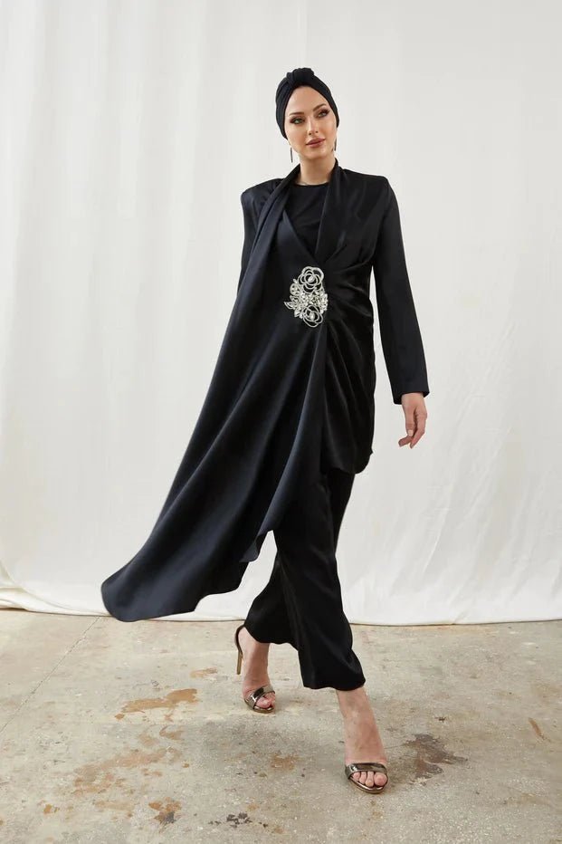 Duru Taşlı Siyah Tesettür Takım - FioraofDress - tesettur - abiye - 42 - hijab - evening - dress