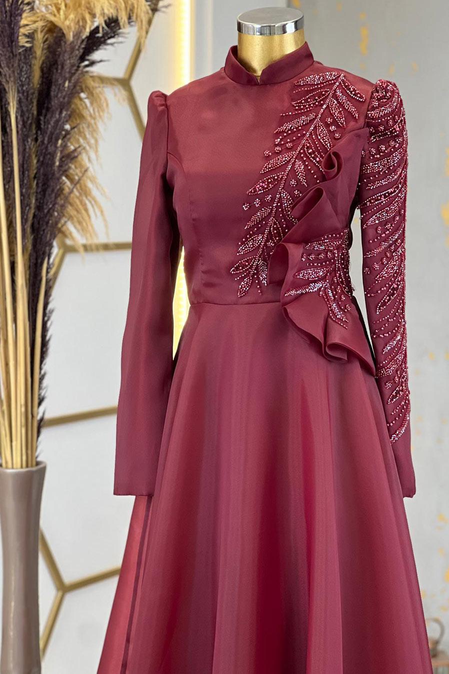 Ela Tesettür Abiye Bordo - FioraofDress - tesettur - abiye - 48 - hijab - evening - dress