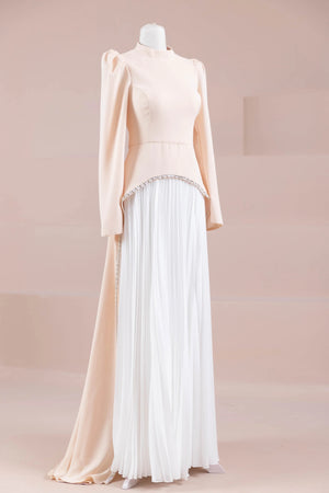 Elise Tesettür Abiye - FioraofDress - tesettur - abiye - somon beyaz - 38 - hijab - evening - dress