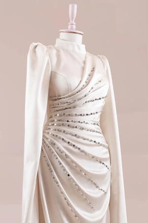 Faris Tesettür Abiye - FioraofDress - tesettur - abiye - krem - 38 - hijab - evening - dress