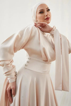 Gözde Düğmeli Somon Tesettür Abiye - FioraofDress - tesettur - abiye - 42 - hijab - evening - dress
