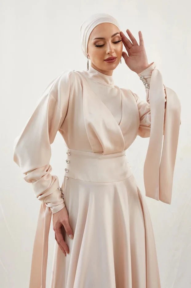 Gözde Düğmeli Somon Tesettür Abiye - FioraofDress - tesettur - abiye - 42 - hijab - evening - dress