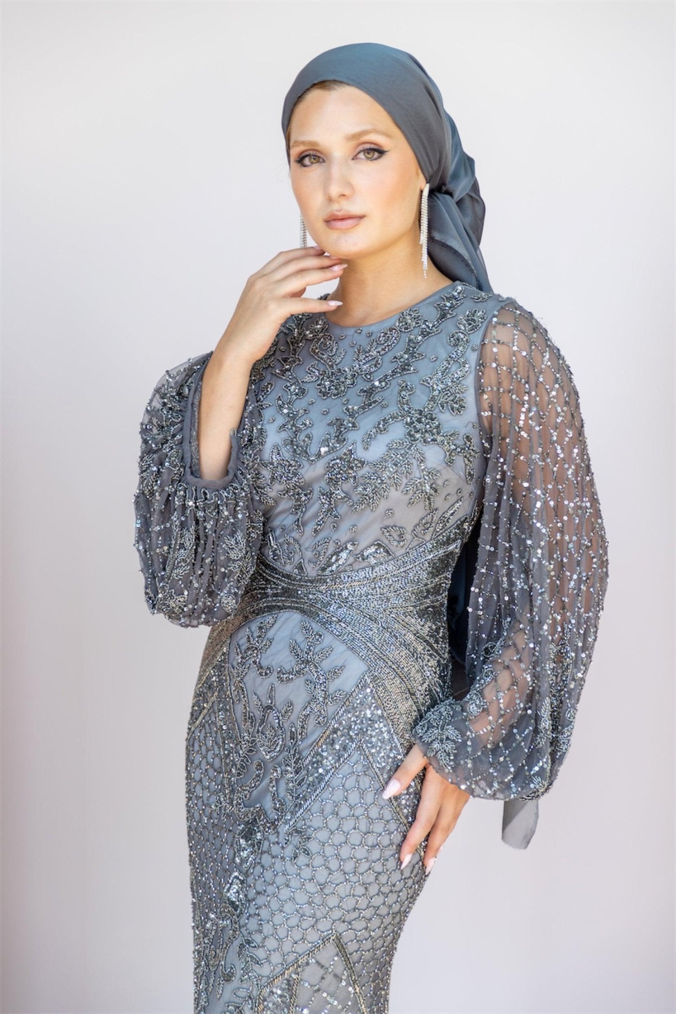 Handmade Embroidered AH1020 - FioraofDress - tesettur - abiye - 48 - hijab - evening - dress