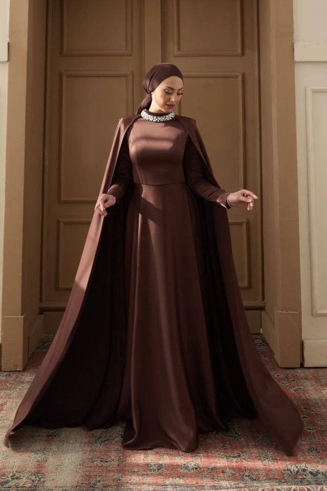 Hanzade Taşlı Tesettür Abiye - FioraofDress - tesettur - abiye - 36 - Kahve - hijab - evening - dress
