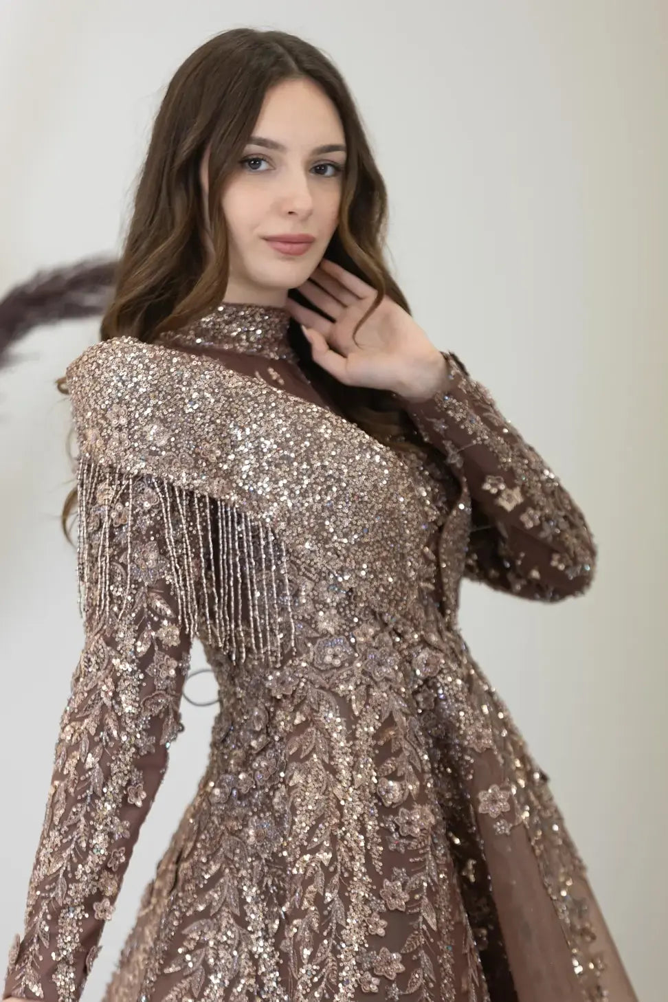 Omuzları V Drape Asel Tesettür Abiye.