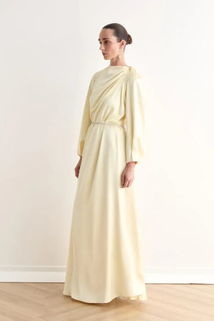 Juan Pileli Kemerli Saten Tesettür Elbise.