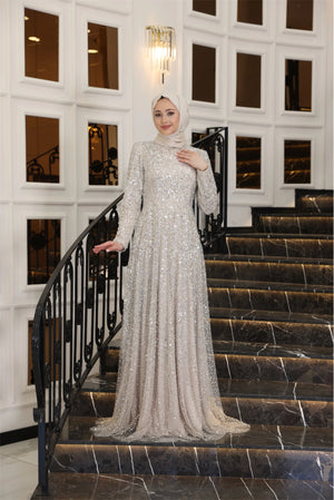 Işıltı Tesettür Abiye - FioraofDress - tesettur - abiye - 38 - BEJ - hijab - evening - dress