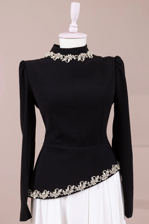 Jamila Tesettür Abiye - FioraofDress - tesettur - abiye - Siyah Beyaz - 38 - hijab - evening - dress