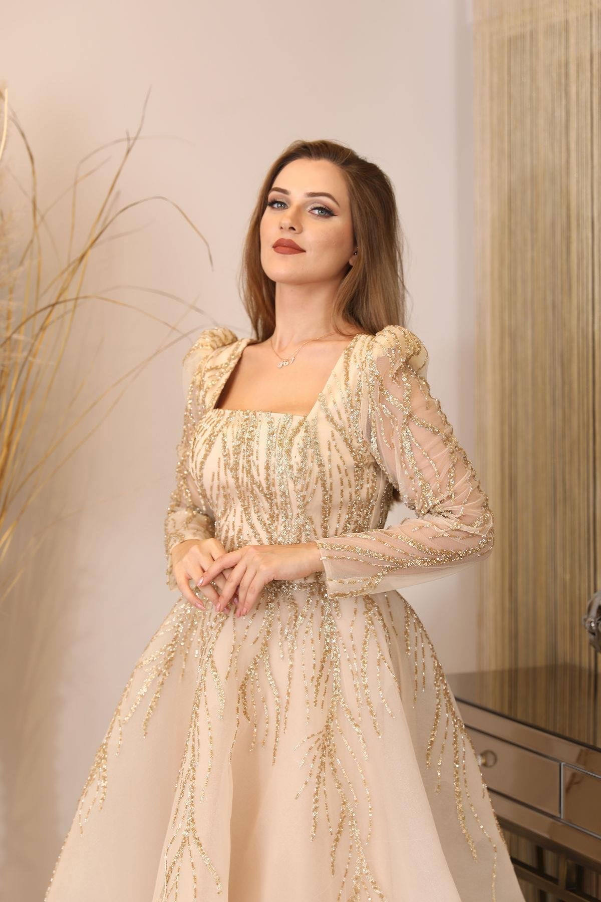 Karmen Tesettür Abiye - FioraofDress - tesettur - abiye - GOLD - 38 - hijab - evening - dress