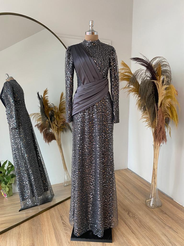 Kate Tesettür Abiye Antrasit - FioraofDress - tesettur - abiye - 48 - hijab - evening - dress
