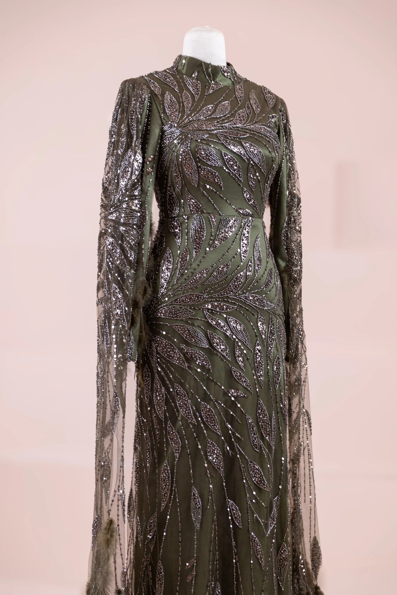 Kol Pelerin Tesettür Abiye - FioraofDress - tesettur - abiye - Yağ Yeşili - 38 - hijab - evening - dress