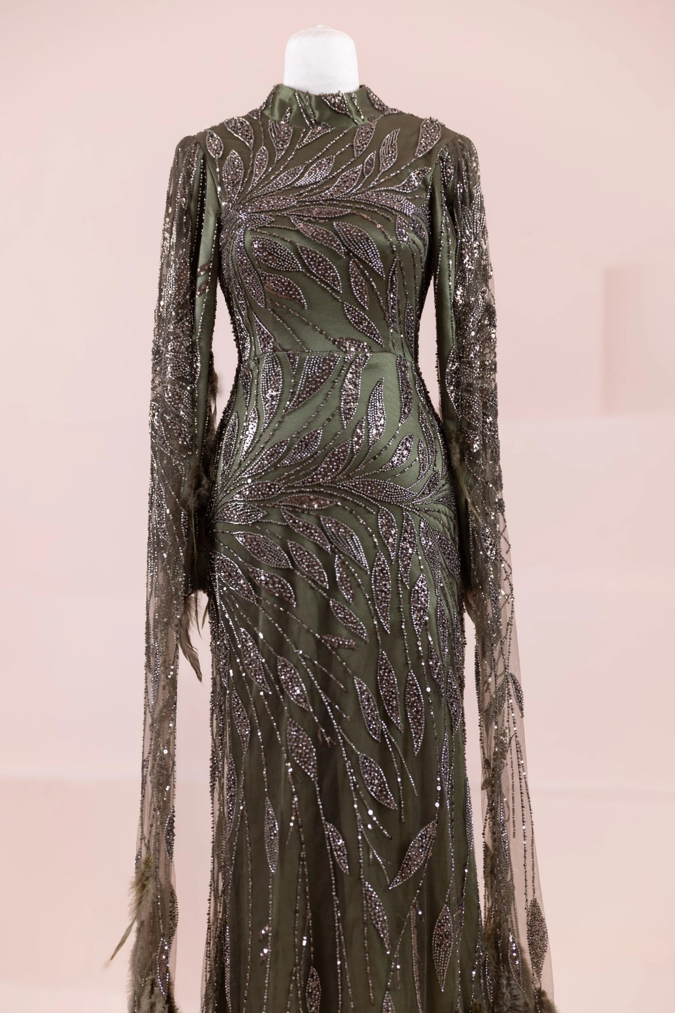 Kol Pelerin Tesettür Abiye - FioraofDress - tesettur - abiye - Yağ Yeşili - 38 - hijab - evening - dress