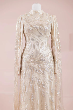 Kol Pelerin Tesettür Abiye - FioraofDress - tesettur - abiye - krem - 38 - hijab - evening - dress