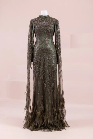 Kol Pelerin Tesettür Abiye - FioraofDress - tesettur - abiye - Yağ Yeşili - 38 - hijab - evening - dress