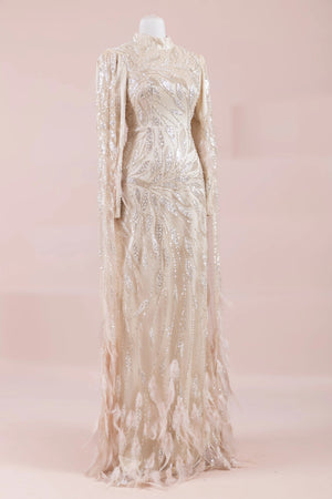 Kol Pelerin Tesettür Abiye - FioraofDress - tesettur - abiye - krem - 38 - hijab - evening - dress