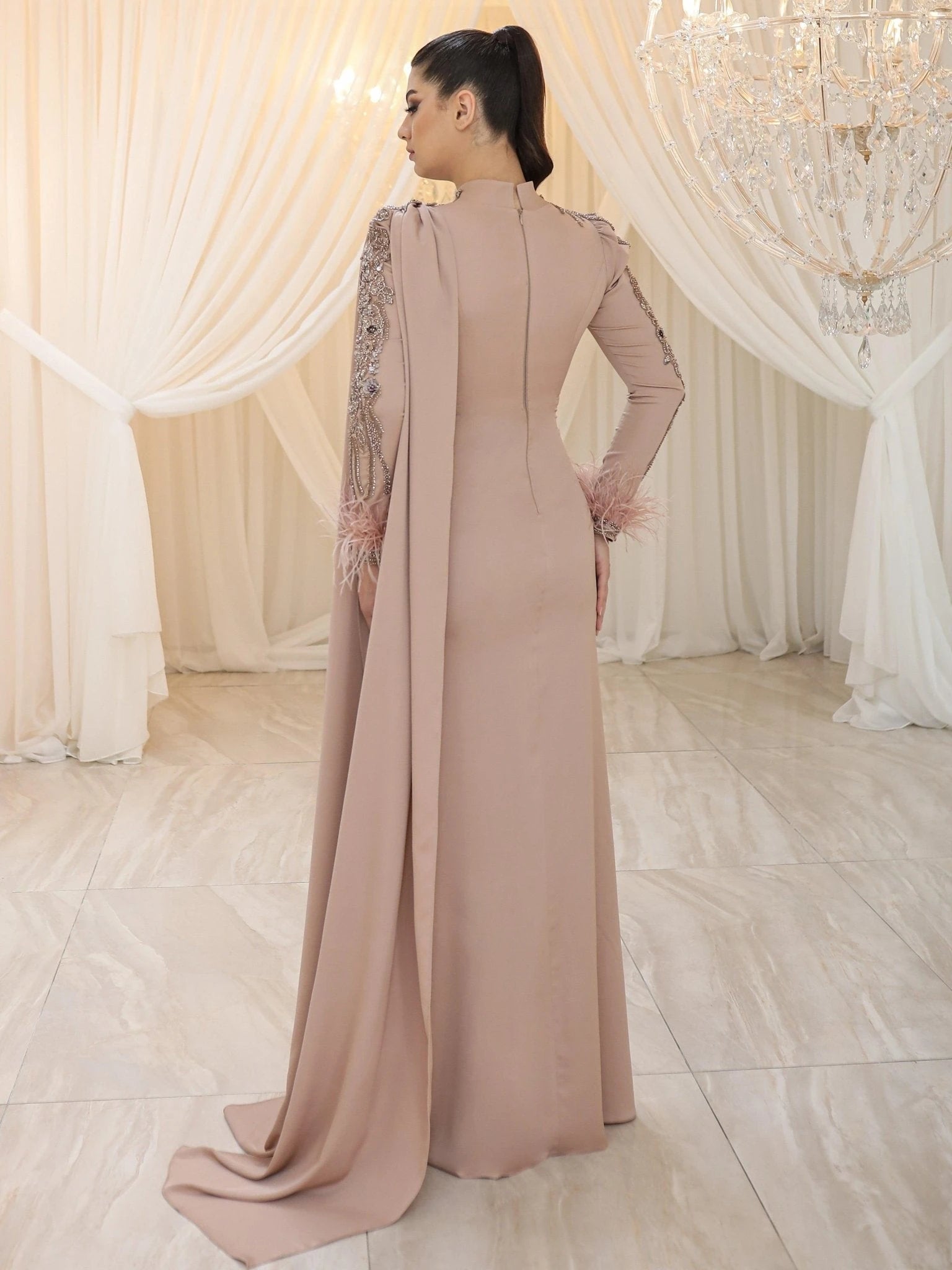 Melina Tesettür Abiye - FioraofDress - tesettur - abiye - 48 - nude - hijab - evening - dress