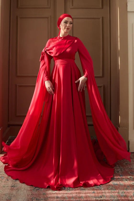 Melisa Taşlı Tesettür Abiye - FioraofDress - tesettur - abiye - 36 - Açık Kırmızı - hijab - evening - dress