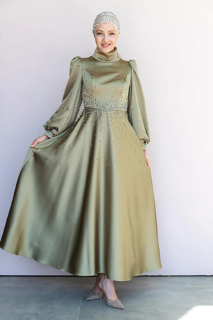 Neck Tesettür Abiye - FioraofDress - tesettur - abiye - 46 - YAĞ YEŞİLİ - hijab - evening - dress