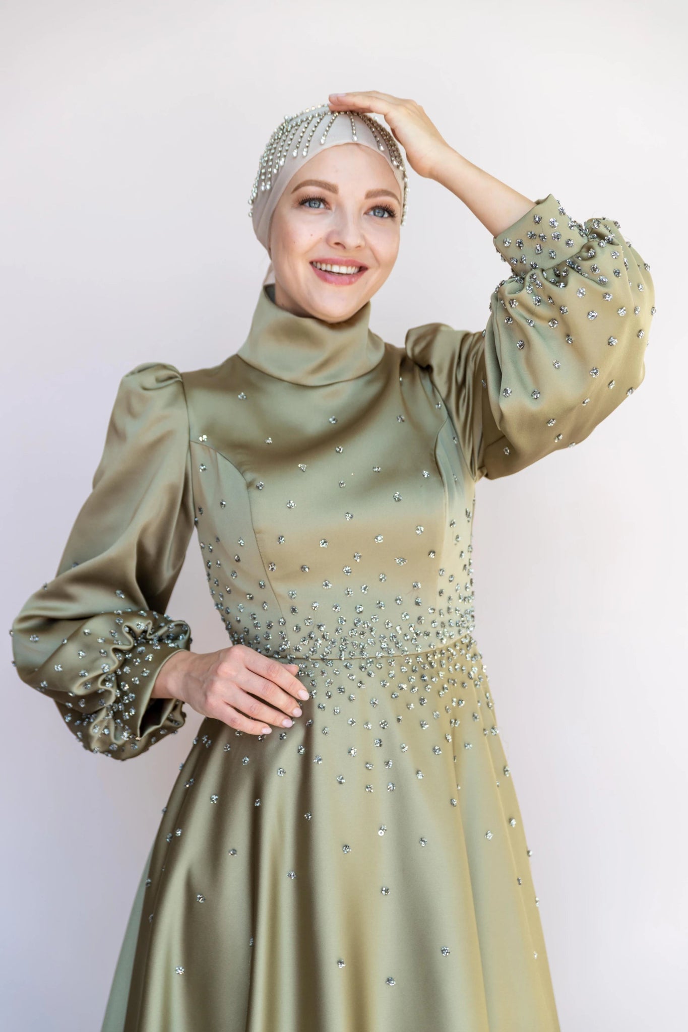 Neck Tesettür Abiye - FioraofDress - tesettur - abiye - 46 - YAĞ YEŞİLİ - hijab - evening - dress