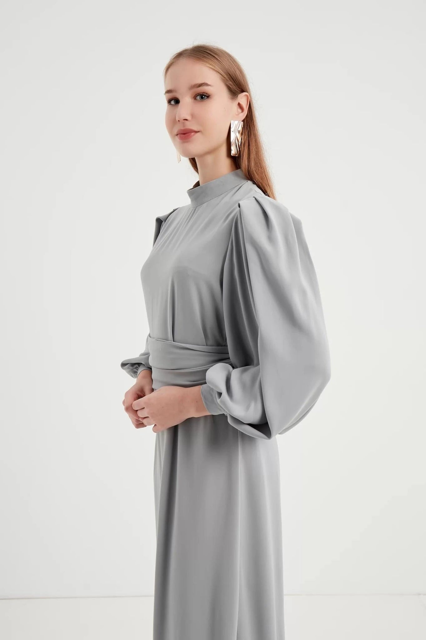 Nora Elbise - FioraofDress - tesettur - abiye - 42 - GRİ - hijab - evening - dress