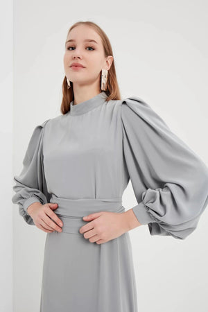 Nora Elbise - FioraofDress - tesettur - abiye - 42 - GRİ - hijab - evening - dress