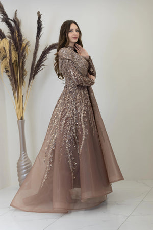 Omuzları V Drape Asel Tesettür Abiye - FioraofDress - tesettur - abiye - Bakır - 38 - hijab - evening - dress