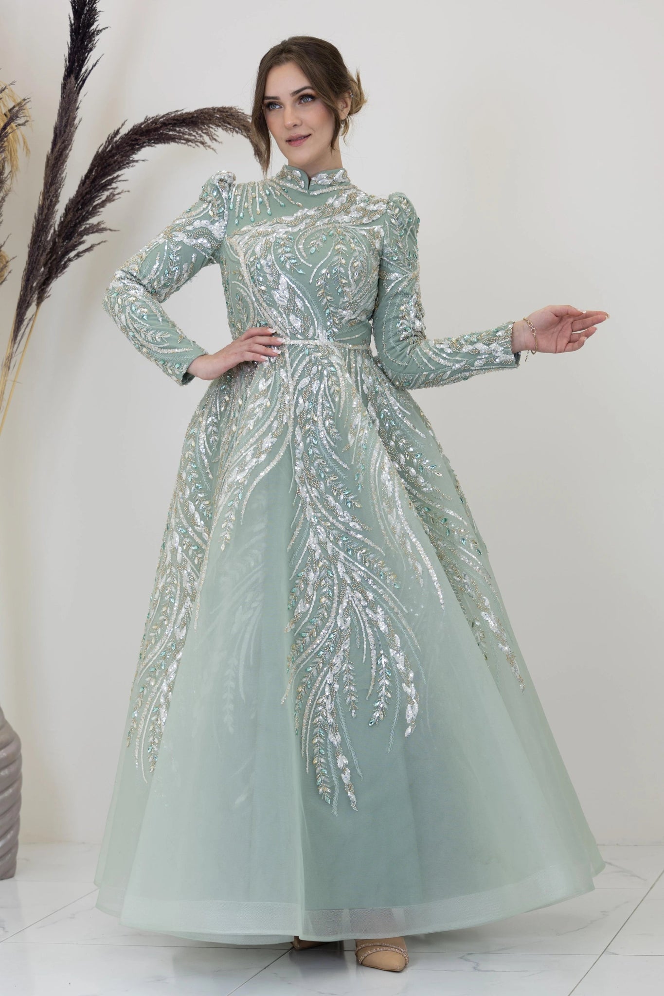 Önü Aplik İşleme Pelerinli Kayra Tesettür Abiye - FioraofDress - tesettur - abiye - çagla - 38 - hijab - evening - dress