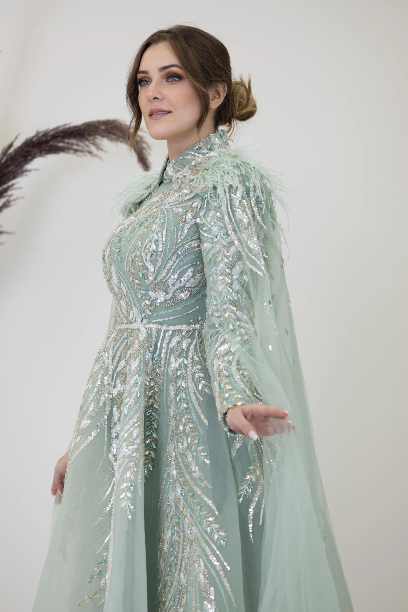 Önü Aplik İşleme Pelerinli Kayra Tesettür Abiye - FioraofDress - tesettur - abiye - çagla - 38 - hijab - evening - dress