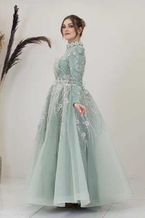 Önü Çiçek İşlemeli Lotus Tesettür Abiye - FioraofDress - tesettur - abiye - Çağla - 38 - hijab - evening - dress