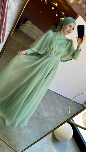 Papatya Detay Tesettur Abiye - FioraofDress - tesettur - abiye - 44 - YEŞİL - hijab - evening - dress