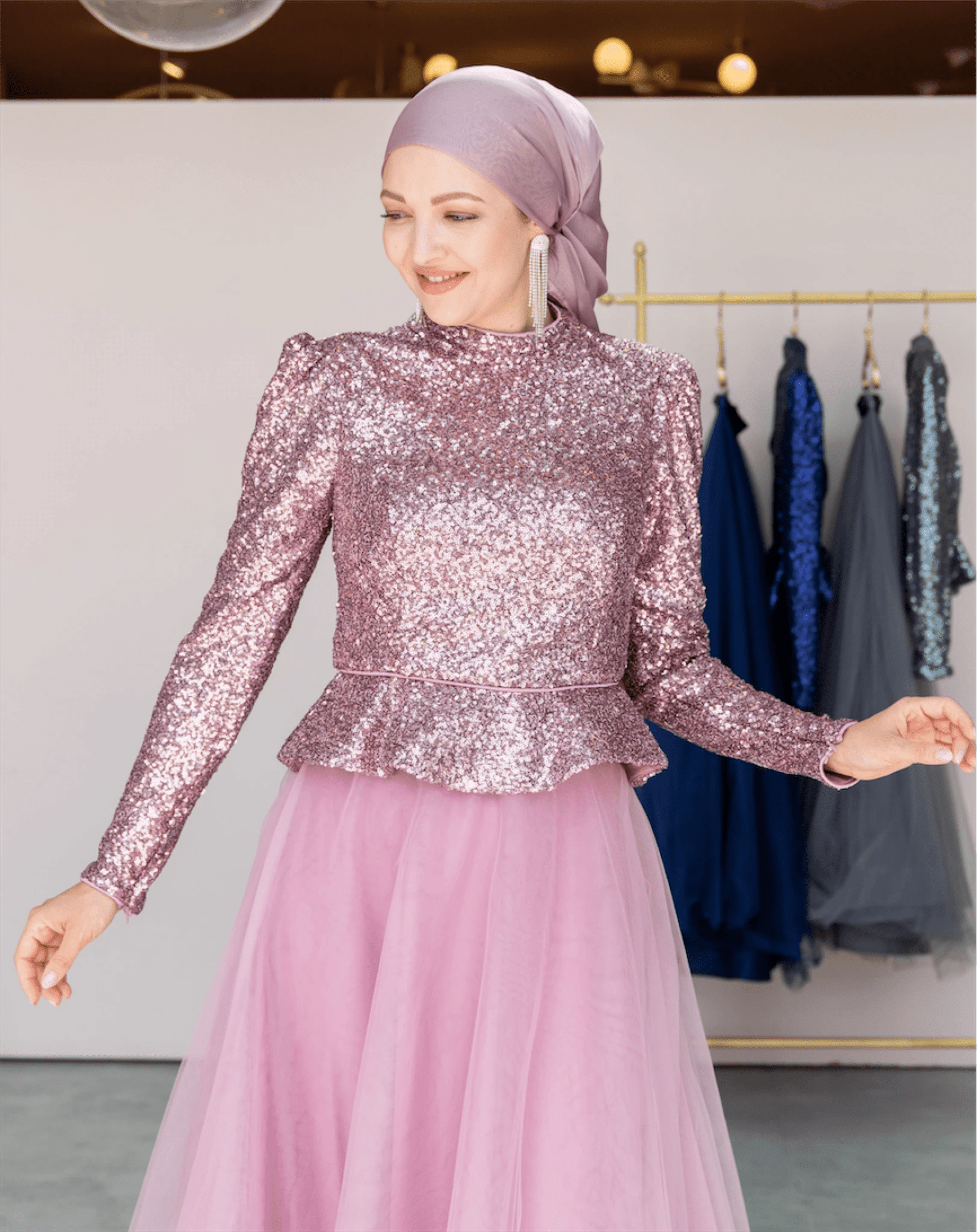 Payet Peplum Ceket Tütü Etek Takım Abiye - FioraofDress - tesettur - abiye - 44 - PEMBE - hijab - evening - dress