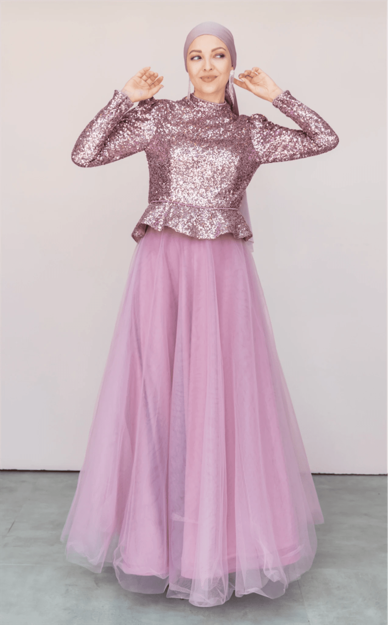 Payet Peplum Ceket Tütü Etek Takım Abiye - FioraofDress - tesettur - abiye - 44 - PEMBE - hijab - evening - dress