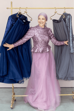 Payet Peplum Ceket Tütü Etek Takım Abiye - FioraofDress - tesettur - abiye - 44 - PEMBE - hijab - evening - dress