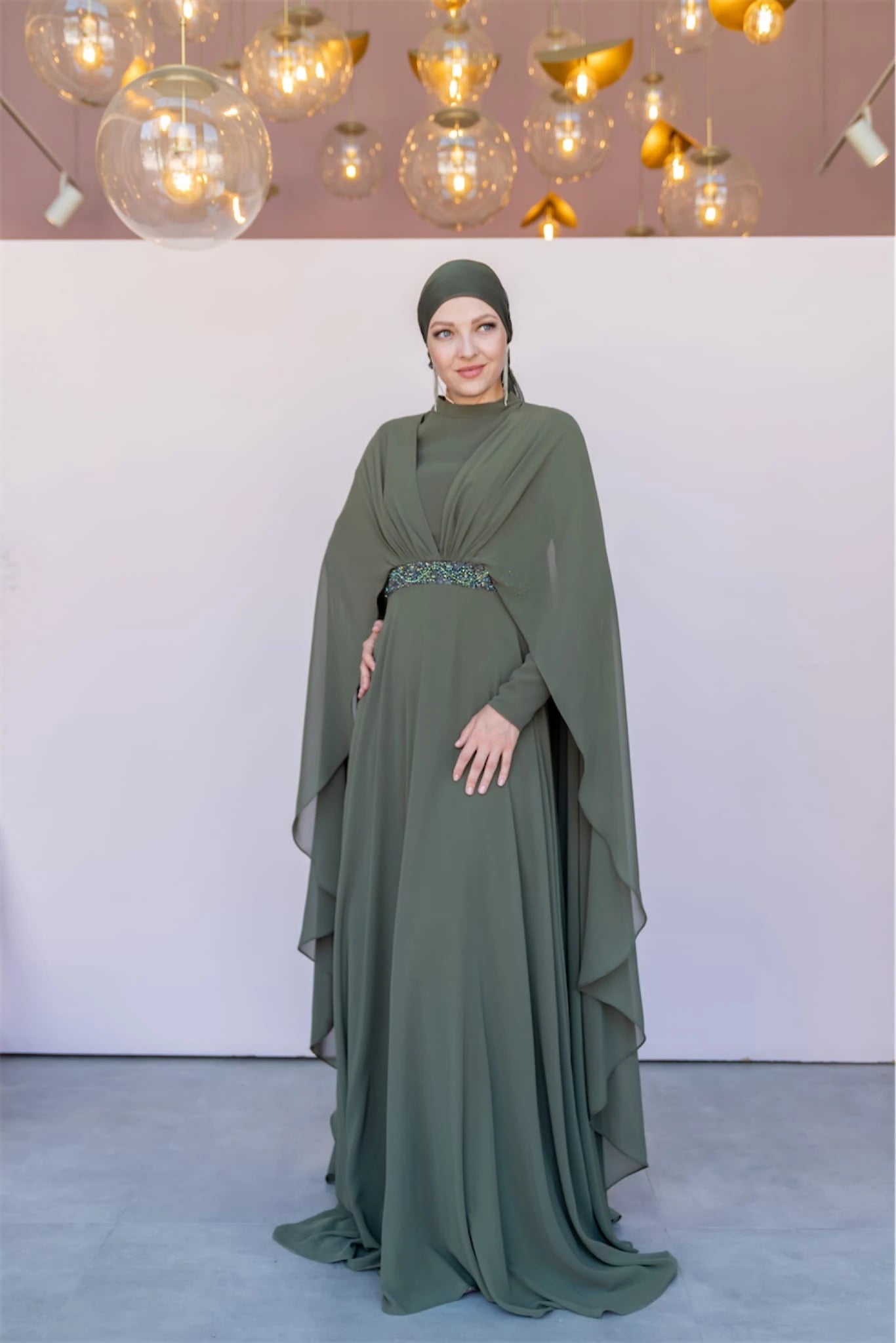 Pelerin Tesettür Abiye - FioraofDress - tesettur - abiye - 40 - HAKİ - hijab - evening - dress