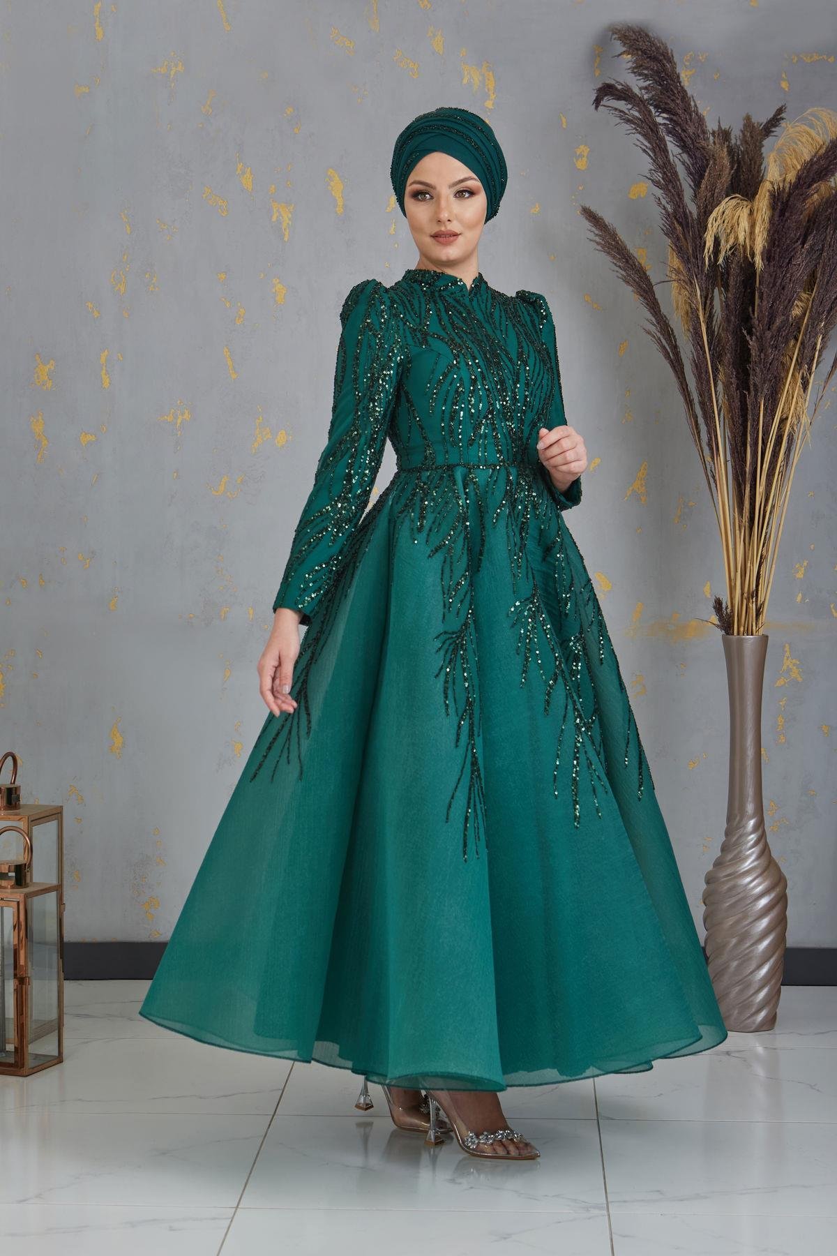 Prenses Tesettür Abiye - FioraofDress - tesettur - abiye - zümrüt - 38 - hijab - evening - dress
