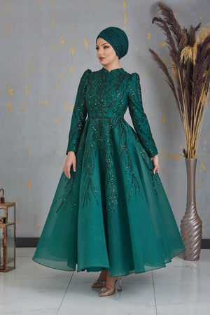 Prenses Tesettür Abiye - FioraofDress - tesettur - abiye - zümrüt - 38 - hijab - evening - dress