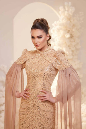 Sabrina Tesettür Abiye - FioraofDress - tesettur - abiye - GOLD - 38 - hijab - evening - dress