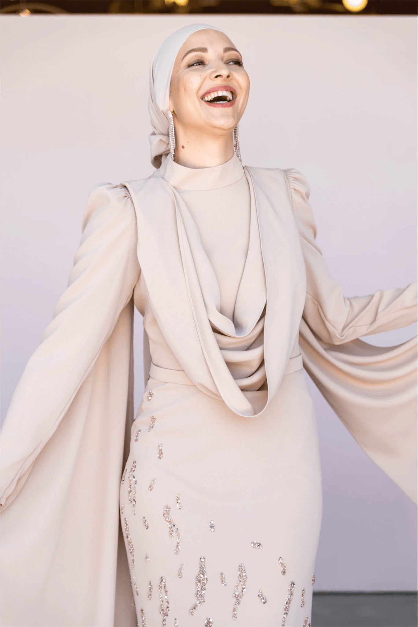 Şallı Degaje Yaka Tesettür Abiye - FioraofDress - tesettur - abiye - 44 - bejj - hijab - evening - dress