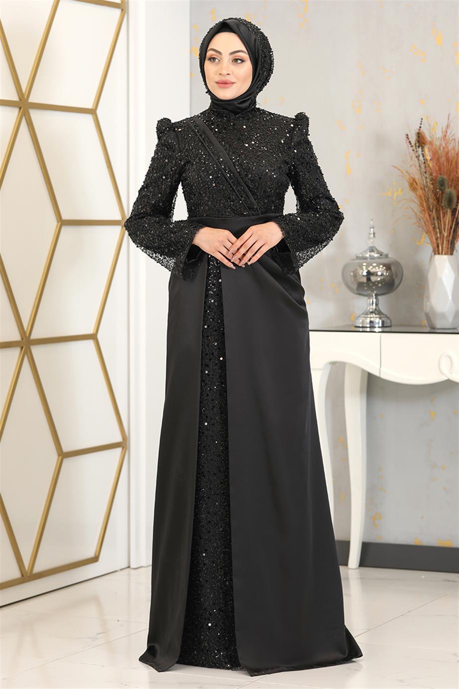 Şehrazat Tesettür Abiye Siyah - FioraofDress - tesettur - abiye - 48 - hijab - evening - dress
